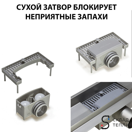 Трап-лоток из нержавеющей стали TIM 70х850 (решетка с круглой ячейкой). Вид 2.