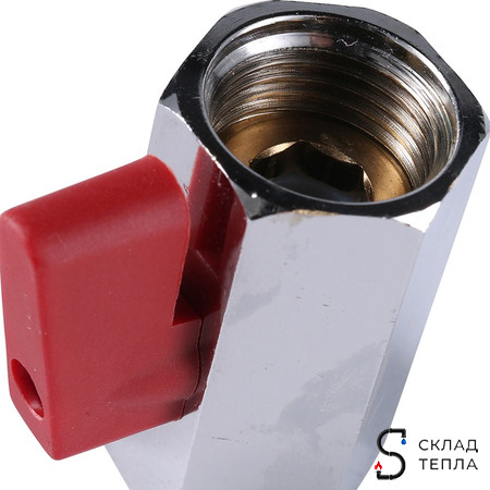 Кран шаровой мини STOUT - 3/4" (ВР/ВР, PN15, Tmax 90°С, ручка-флажок красная). Вид 6.