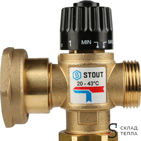 Насосно-смесительный узел STOUT - 1" (с термостатическим клапаном 20-43°C, без насоса)*. Вид 6.