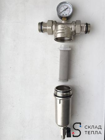 Фильтр промывной с манометром VALFEX - 1" (никелированный). Вид 4.