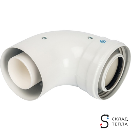 Отвод 90° для коаксиального дымохода STOUT D60/100 мм (для конденсационного котла Baxi,Viessmann). Вид 1.