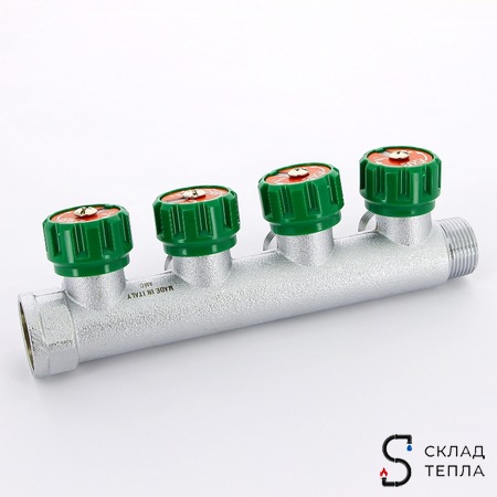 Коллектор FAR MULTIFAR 3824 - 3/4"(НР/ВР) на 4 контура 1/2"(EK). Вид 2.