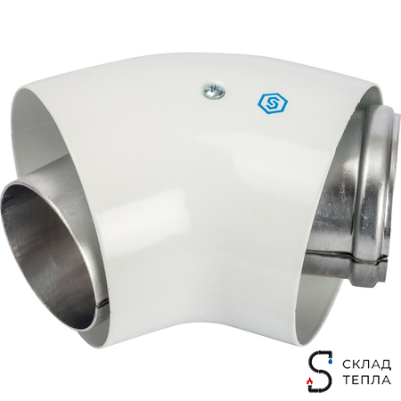Отвод 45° для коаксиального дымохода STOUT D60/100 мм (с уплотнением и хомутом). Вид 2.