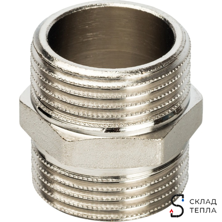 Ниппель латунный резьбовой равнопроходный STOUT - 1" (никелированный). Вид 2.