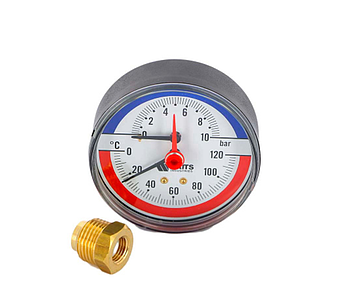 Термоманометр аксиальный WATTS F+R818 (TMAP) - 1/2' (D-80 мм, шкала 0-120 °C / 0-6 бар)