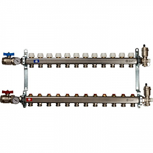 Коллекторная группа в сборе STOUT - 1' на 12 контуров 3/4' (нерж.сталь, с вентилями)