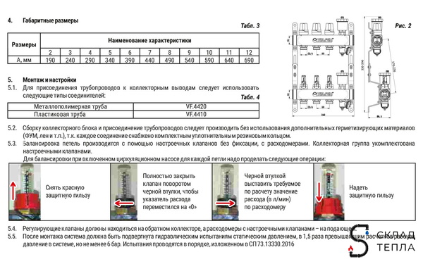 Коллекторная группа VALFEX - 1" на 4 контура 3/4" (нерж. сталь с расходомерами и сливными кранами). Вид 7.