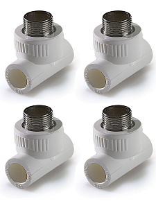 Тройник комбинированный с наружной резьбой TIM - 40 x 1' (для полипропиленовых труб, белый, 4шт)