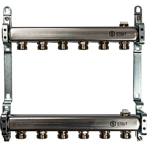 Коллекторная группа STOUT - 1' на 6 контуров 3/4' (нерж.сталь, для радиаторной разводки)