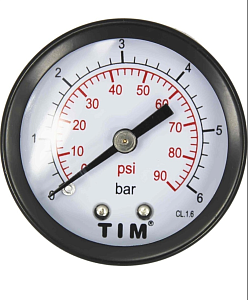 Манометр аксиальный Tim 1/4"- 6 бар  Манометр аксиальный Tim 1/4'- 6 бар