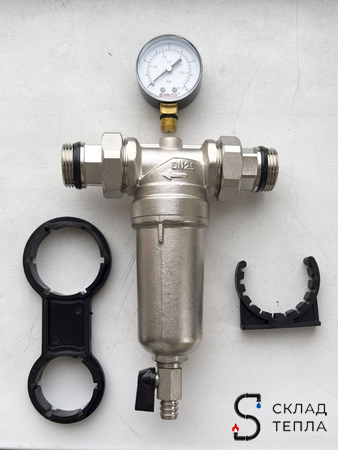 Фильтр промывной с манометром VALFEX - 1" (никелированный). Вид 5.