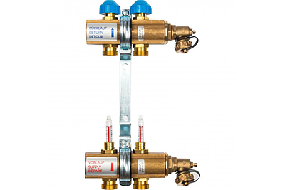 Коллекторная группа WATTS HKV/T - 1'ВР на 2 контуров 3/4'EK (с вентилями и расходомерами, латунь)