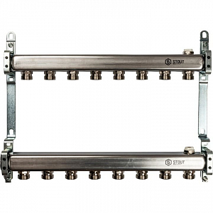 Коллекторная группа STOUT - 1' на 8 контуров 3/4' (нерж.сталь, для радиаторной разводки)