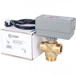 Компактный 3-ходовой зональный клапан STOUT с сервоприводом 230V (кабель 1м. НР 1', Kv 8)