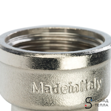 Отвод 90° с упором латунный резьбовой STOUT (НР/ВР) - 1/2" (никелированный). Вид 7.