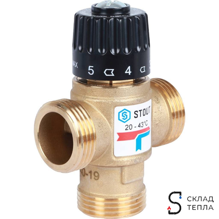 Термостатический смесительный клапан STOUT 1" НР (20°-43°C, KVs 2,5 м³). Вид 4.