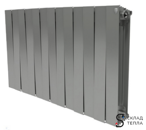 Радиатор биметаллический Royal Thermo PianoForte 500 Silver Satin (Серый) - 13 секций. Вид 1.