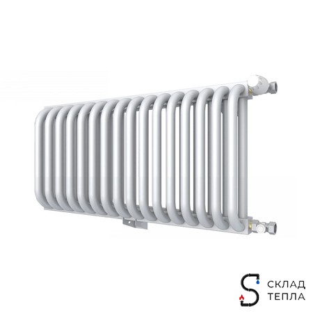 Радиатор 2 трубчатый Rommer 300 - 17 секций (боковое подключение, цвет белый RAL9016). Вид 1.