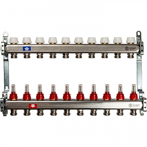 Коллекторная группа STOUT - 1' на 10 контуров 3/4' (нерж.сталь, с расходомерами)