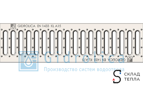 Решетка штампованная стальная оцинкованная DN100 Gidrolica 500х136 мм. Вид 1.