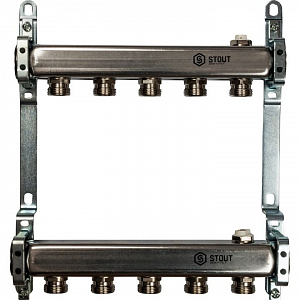 Коллекторная группа STOUT - 1' на 5 контуров 3/4' (нерж.сталь, для радиаторной разводки)