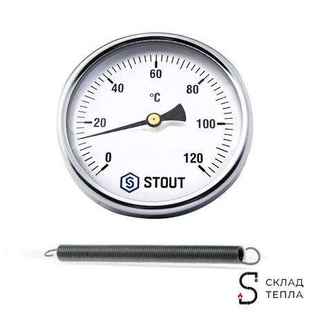 Термометр накладной STOUT - 1/2" (D63 мм, шкала 0-120°C, с пружиной). Вид 2.