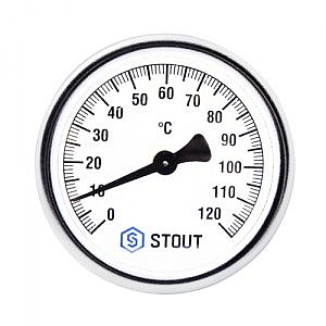 Термометр аксиальный STOUT - 1/2' (D63 мм, шкала 0-120°C, с погружной гильзой 75 мм)