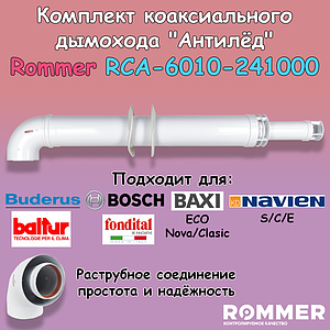 Комплект дымохода Rommer АНТИЛЕД 60/100 - 1000мм (Bosch, Buderus, Baxi ECO Nova/Classic)
