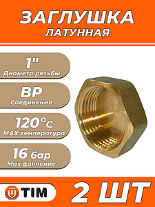 Заглушка латунная с внутренней резьбой TIM - 1' (2шт)