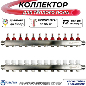 Коллекторная группа Aquasfera-1' на 12 контуров 3/4' (нерж сталь с расходомерами)