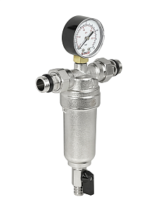 Фильтр промывной с манометром VALFEX - 3/4' (никелированный)