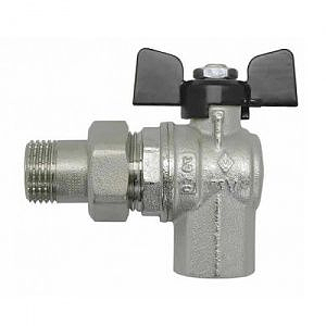 Кран шаровой полнопроходной угловой Bugatti Oregon 594 - 3/4' (ВР/НГ, PN40, ручка-бабочка черная)