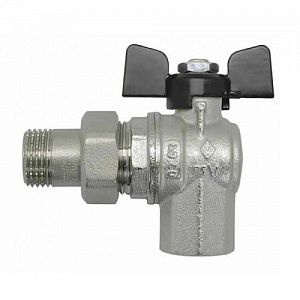 Кран шаровой полнопроходной угловой Bugatti Oregon 594 - 3/4' (ВР/НГ, PN40, ручка-бабочка черная)