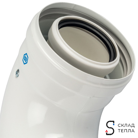 Отвод 90° для коаксиального дымохода STOUT D60/100 мм (для конденсационного котла Vaillant, Ariston). Вид 4.