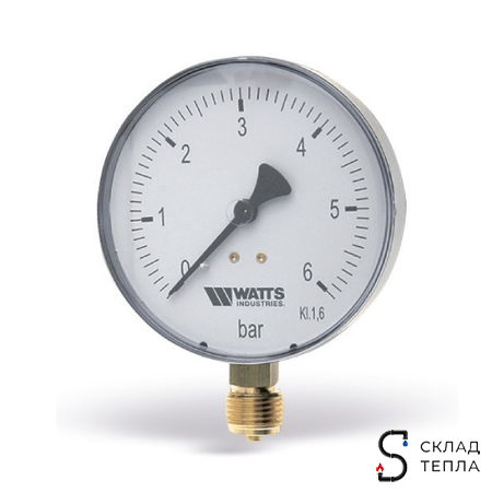Манометр радиальный WATTS F+R250 (MRS) - 1/2" (D-100 мм, шкала 0-6 бар). Вид 1.