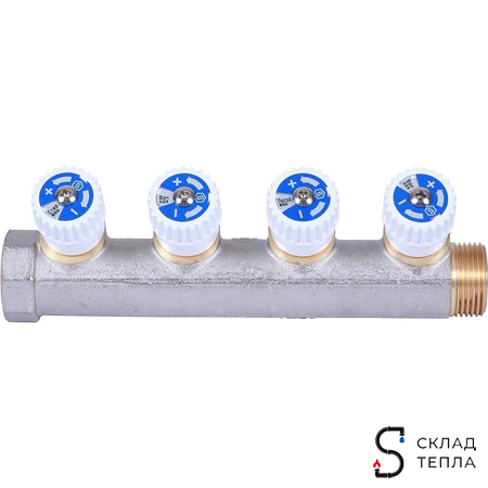 Коллектор регулирующий STOUT- 3/4" (НР/ВР) на 4 контура 1/2"(плоское уплотнение). Вид 5.