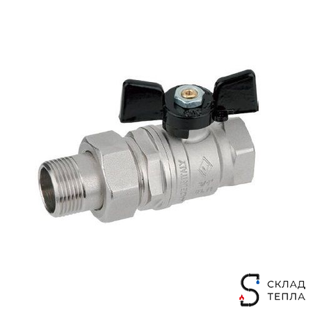 Кран шаровой полнопроходной Bugatti Oregon 322 - 1/2" (ВР/НГ, PN64, ручка-бабочка черная). Вид 2.