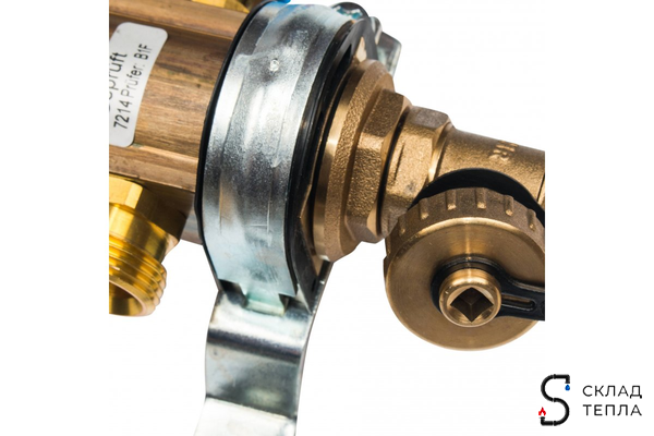 Коллекторная группа WATTS HKV - 1"ВР/ВР на 7 контуров 3/4"EK (с вентилями, латунь). Вид 6.