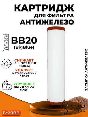 Сменный картридж ACR FE20BB - обезжелезивающий (2л./м.). Вид 1.
