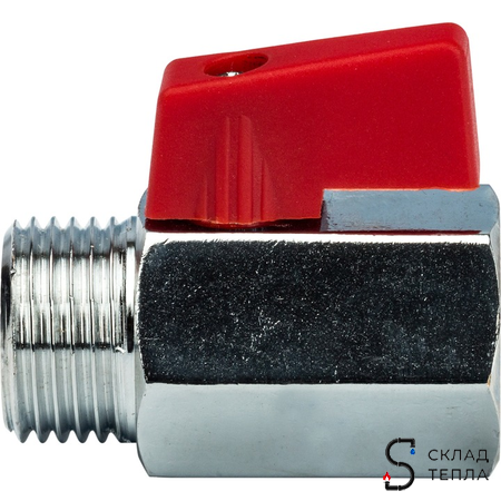 Кран шаровой мини STOUT - 3/8" (НР/ВР, PN15, Tmax 90°С, ручка-флажок красная). Вид 2.