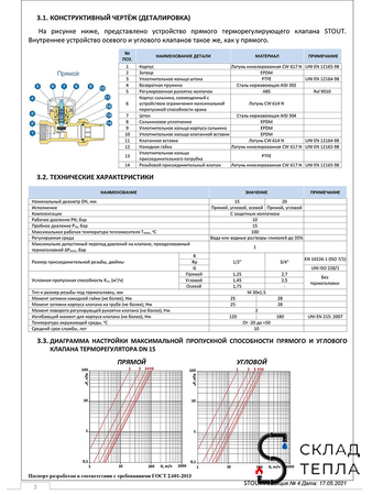 Клапан термостатический прямой STOUT - 1/2" (PN10, Tmax - 120°С). Вид 16.