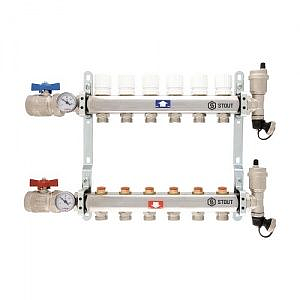 Коллекторная группа в сборе STOUT - 1' на 13 контуров 3/4' (нерж.сталь, с вентилями)