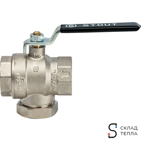 Кран шаровой с фильтром STOUT - 1" (ВР/ВР, PN30, Tmax 100°С, сетка 500 мкм, ручка-рычаг черная). Вид 4.