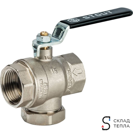 Кран шаровой с фильтром STOUT - 1" (ВР/ВР, PN30, Tmax 100°С, сетка 500 мкм, ручка-рычаг черная). Вид 2.