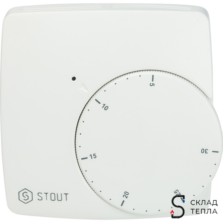 Комнатный проводной термостат STOUT WFHT-BASIC со светодиодом. Вид 1.