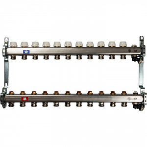 Коллекторная группа STOUT - 1' на 11 контуров 3/4' (клапананы, сливные краны, нерж. сталь)