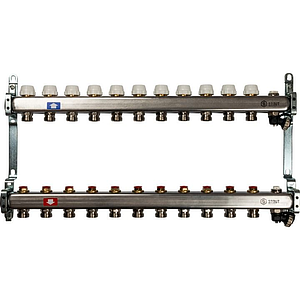 Коллекторная группа STOUT - 1' на 11 контуров 3/4' (клапананы, сливные краны, нерж. сталь)