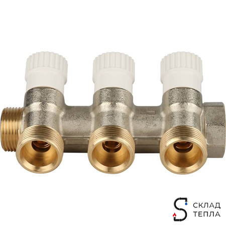 Коллектор регулирующий STOUT- 3/4" (НР/ВР) на 3 контура 3/4" (EK). Вид 4.