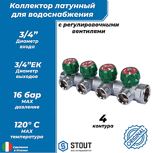 Коллектор STOUT- 3/4'(НР/ВР) на 4 контура 3/4' (EK)