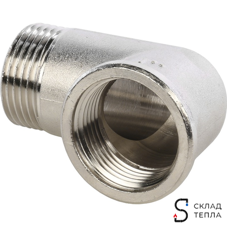 Отвод 90° латунный резьбовой равнопроходный STOUT (НР/ВР) - 3/4" (никелированный). Вид 1.
